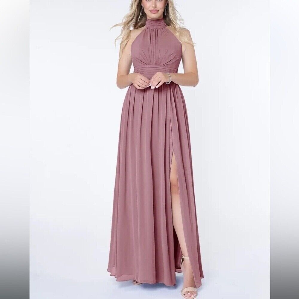 Azazie Dress 2 Vintage Mauve Chiffon Iman A Line Gown Ruched Bridesmaid Slit